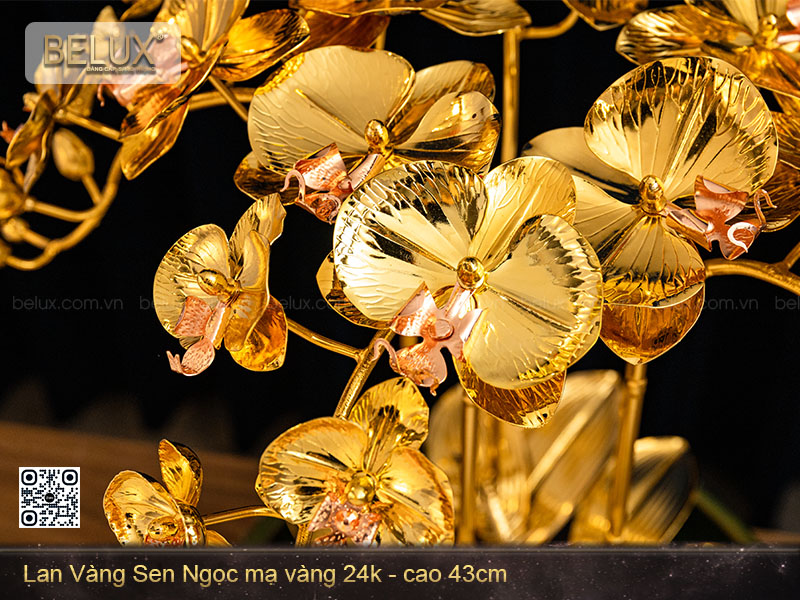 Chậu lan vàng Sen Ngọc mạ vàng 24k - cao 43cm&nbsp;